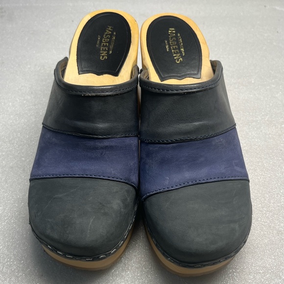 Hasbeens Swedish Color Block Mule with Wooden Heel Clogs Slip Ins Sz 36 - Picture 3 of 12